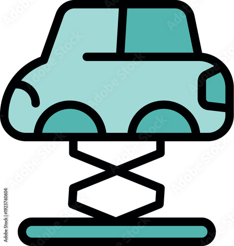 Car lifted on a scissor lift, ready for maintenance or repair work in a garage