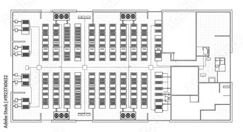 Detailed architectural blueprint showcasing the layout of a retail store with aisles and sections.
