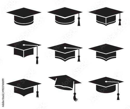 Academic mortarboard graduation hat vector icon set