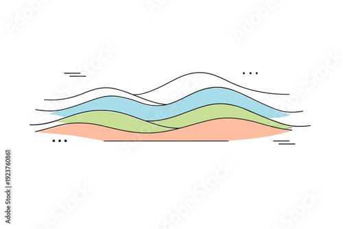 Abstract minimal landscape. Simplified abstract layers resembling hills or waves, calm horizontal rhythm and visual depth. The mood is peaceful, modern, and