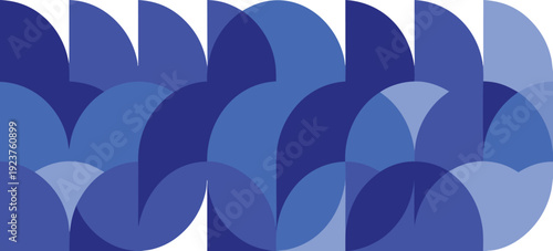 Overlapping blue and dark blue circular shapes forming a repeating pattern circles