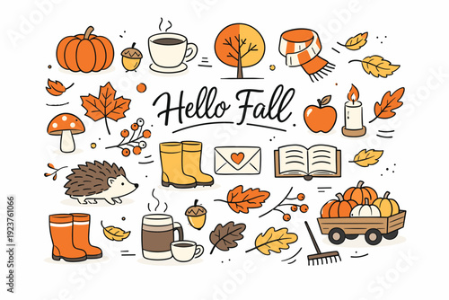 Autumn seasonal vector pack. Warm leaves, organic shapes, and simple icons forming a calm, balanced collection. Friendly editorial-style assets inspired by