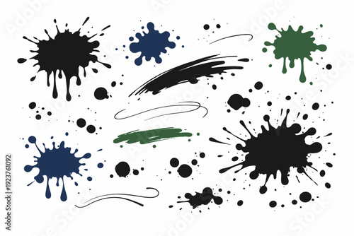 Ink splatter textures. Expressive ink splatters scattered across the surface, organic and spontaneous feel. Abstract editorial texture