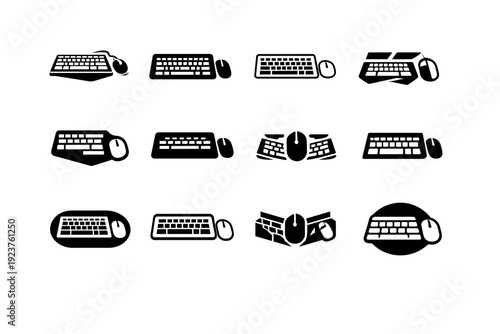 Freelancer Desk Logos. Freelancer?s desk with work equipment. Icon set. Set Logo of Freelancer?s desk with work equipment: computer keyboard and mouse.