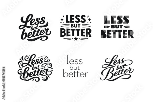 Less but better mindset. Set lettering. harmonious lettering variations of the same emblematic concept, each with different artistic interpretation (Bold