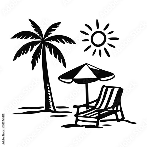 Tropical Beach Summer Vacation Illustration