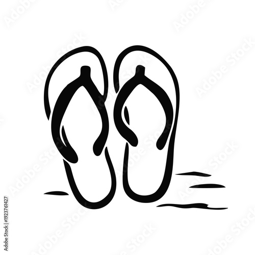 Simple Black Flip Flops Summer Beach Footwear Icon