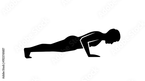Woman Doing Push Up Silhouette on White Background Fitness Concept