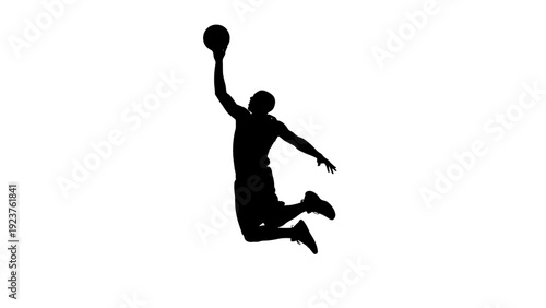 Basketball Player Dunking Silhouette Isolated on White Background