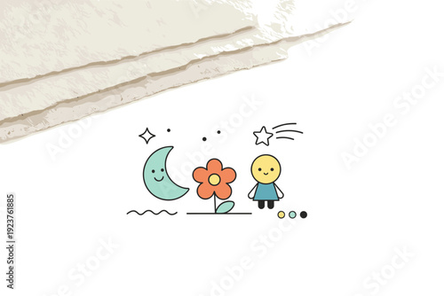 Handmade paper textures. Close-up editorial scene of layered paper sheets with visible fibers, gently overlapping and creating a sense of