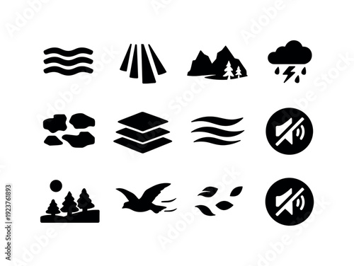 Atmospheric storytelling art. Filled icon set of Atmospheric storytelling art: fog layers,