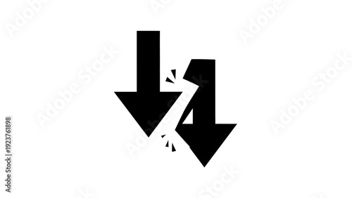 Broken Arrow Symbol, Black Arrows Colliding on White Background