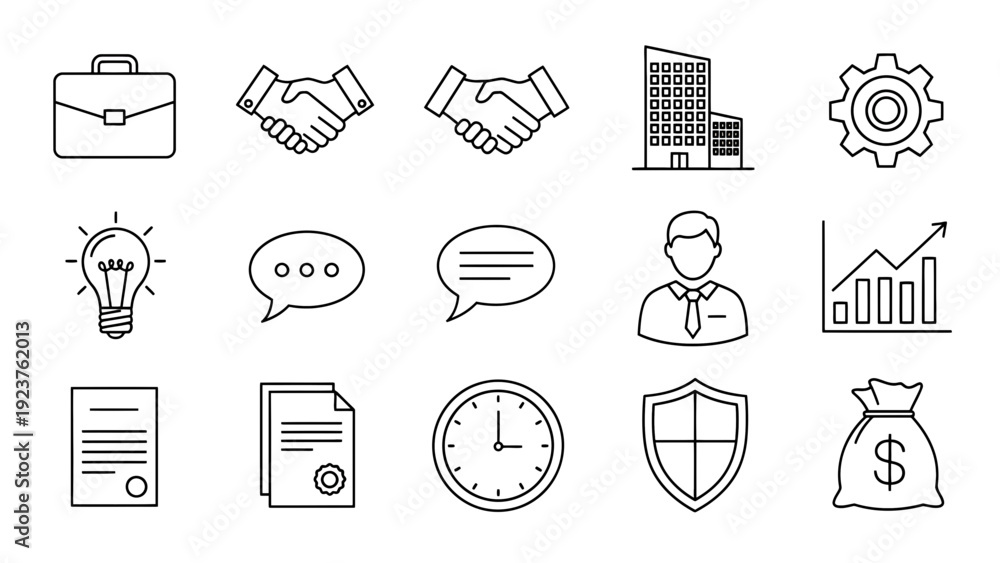 Fototapeta premium Business Icons Set: Partnership, Innovation, and Growth Elements