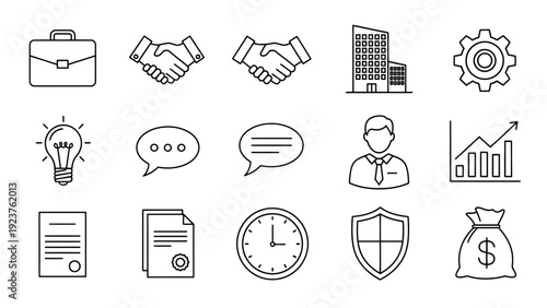 Business Icons Set: Partnership, Innovation, and Growth Elements