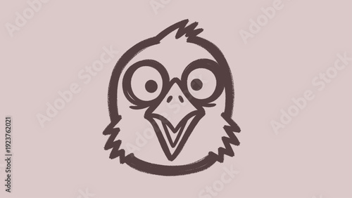 Stylized vector drawing of a quirky bird head with prominent eyes and an open beak, perfect as an adorable graphic element