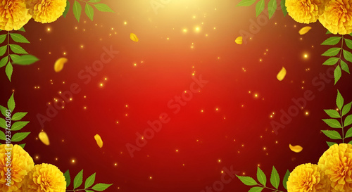 Ugadi padwa festive background video with marigold flowers glowing particles and traditional indian new year celebration scene for branding marketing and commercial use