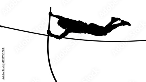 Pole Vaulter in Action Silhouette Against White Background Athletic Competition
