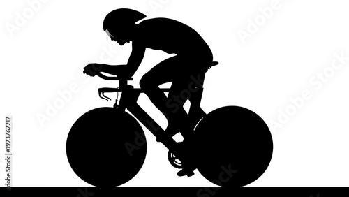 Cyclist in Action on Road Bike Silhouette Against White Background
