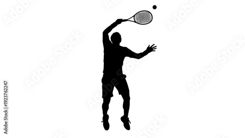 Tennis Player Serving Ball with Racket in Action Silhouette