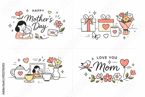 Mother?s Day background collection. Harmonious set of floral and abstract elements combined into a modern editorial backdrop for greetings