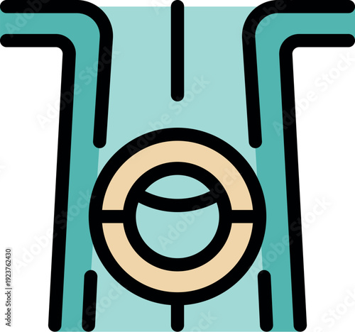 Inflatable ring floating on water surface in aqua park with slides