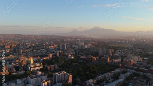 Wallpaper Mural A view of Yerevan city with Ararat mountain in background. Downtown Yerevan Houses Backed by Mount Ararat, Armenia. mountain view from city. Sunrise and mountain Ararat from Yerevan City. Torontodigital.ca