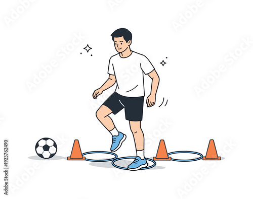 Sports training moment. An athlete practices basic drills with focus and control, showing discipline rather than intensity. Calm confidence