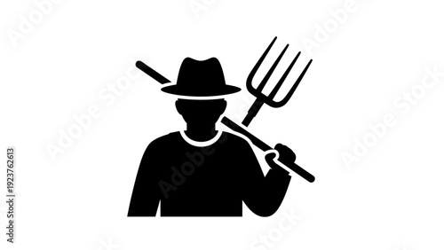Farmer with Pitchfork Silhouette, Agriculture Icon, Simple Design
