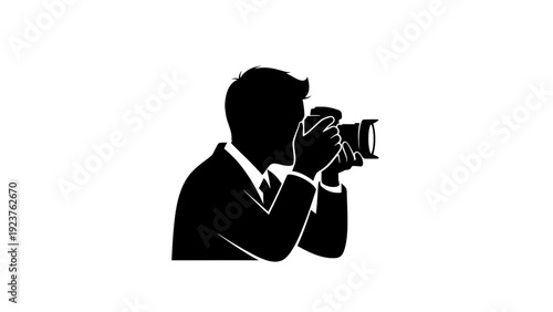 Professional Photographer Taking Picture with Camera in Suit