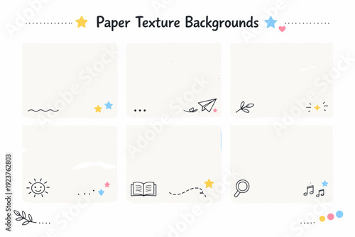 Paper texture background set. A collection of light paper textures with small tonal variations arranged neatly. Versatile editorial backdrop and clean design
