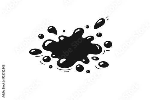 Ink splash minimal illustration. Rounded droplets of varying sizes gently spread as if falling onto paper, capturing a quiet moment of motion. Thoughtful,