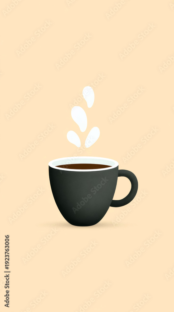 Fototapeta premium Black coffee cup with splash on light peach background