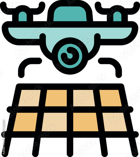 Drone hovering over solar panels, conducting aerial inspection and monitoring using its integrated camera