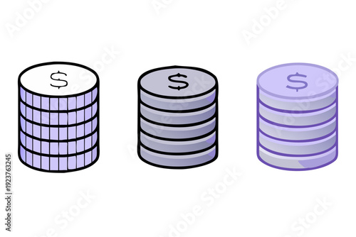 Three stacks of coins with the top one being a dollar