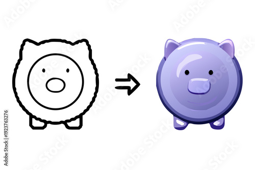 Piggy Bank Icon - Personal Savings and Financial Investment 3D and Outline Vector