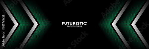 3D silver green lines abstract background overlap layer on dark space with arrows effect decoration. Modern graphic design element stripes style concept for web, art, flyer, card, or brochure cover