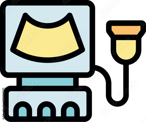 Ultrasound machine showing fetus image on screen, used for prenatal diagnosis and pregnancy monitoring