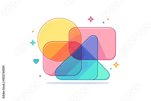 Artistic color use represented by overlapping translucent shapes, expressing depth, interaction, and the emotional impact of color relationships. Minimalist