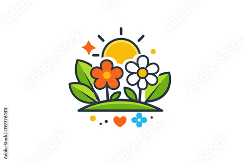 Spring mood simple natural elements like leaves, sun, and flowers combined into a calm and optimistic scene reflecting emotional renewal.