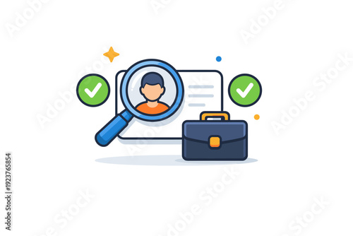Career and job opportunities focused on recruitment and matching talent with the right role. A tidy scene with a magnifying glass over a