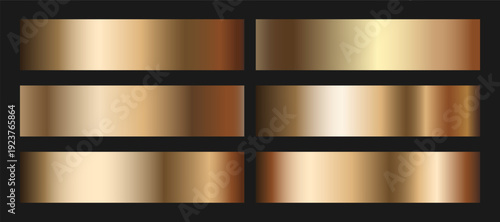 Luxury gold gradient swatches with smooth satin metallic finish and polished foil shine, refined glossy vector palette for premium branding, elegant graphics and upscale design