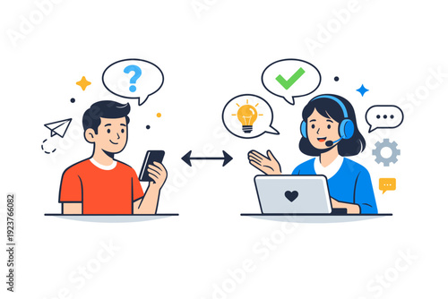 Efficient Support Interaction. Customer service and support showing a smooth interaction where questions are answered quickly and confidently. A modern