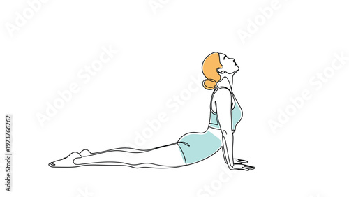 A woman in a yoga pose called cobra, with her body arched backward and head looking up.