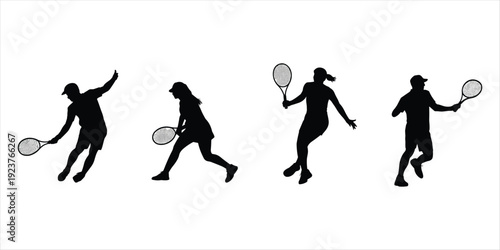 Dynamic Silhouettes of Tennis Players in Action with Rackets sport