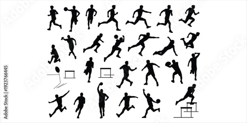 Extensive Collection of Black Silhouettes of Athletes in Running and Hurdling Actions sports track and field