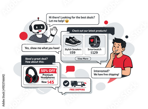 Sales chatbot. Conversational AI guiding a customer through products, cards and prices