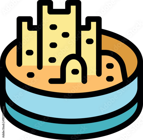 Whimsical sandcastle stands proudly in a sandbox, evoking the simple joys of childhood and imaginative play