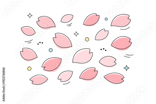 Cherry blossom abstract forms. A minimal editorial background made of scattered abstract petal forms, creating a soft spring texture without literal details.