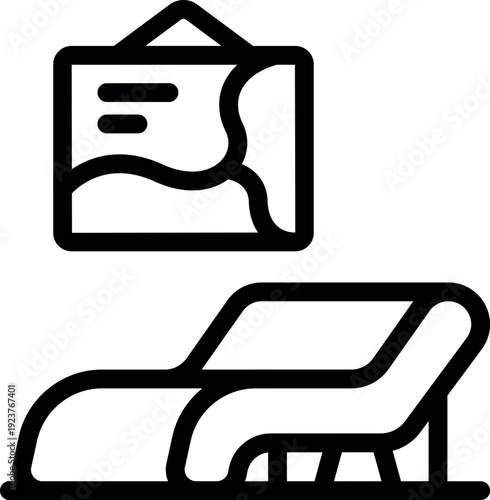 Chaise longue and a painting hanging on the wall, perfect for representing relax and interior design