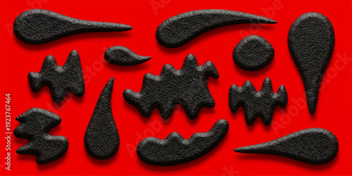 Vector illustration of a black and white knitted mittens pattern featuring an artful set of hearts and footprints with a red ink splash decoration